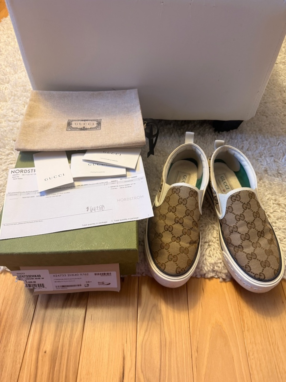 Gucci Brown GG Canvas Slip-On Sneakers with White Trim